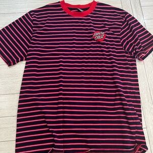 Santa Cruz Skateboards Men's Tee - Red and Black Stripes
